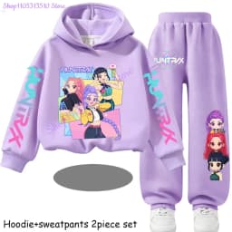 Huntrx Mira Rumi Zoey Kids Fashion Cartoon Print 2pcs Hoodie+Pants Sportsuits Casual Outfits Clothes for 2-13 Years Boys Girls
