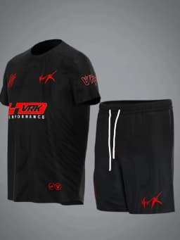 2026 Men Sports Tracksuit Gradient Geometric Letter Print Short Sleeve T-shirt Drawstring Shorts Two Piece Training Outfit Kids