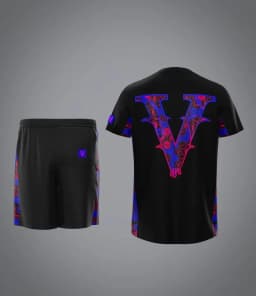 2026 Men Sports Tracksuit Gradient Geometric Letter Print Short Sleeve T-shirt Drawstring Shorts Two Piece Training Outfit Kids