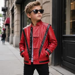 New Red Boys Handsome Fashion Jacket Michael Jackson Same Style Hip-Hop Leather Jacket Holiday Party Children's Clothing