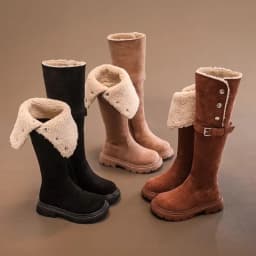 Children Comfortable Over-Knee High Fashion Boots Girl's Foldable Thick Heel Rough Texture Round Toe Korean Autumn Pure Color