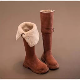 Children Comfortable Over-Knee High Fashion Boots Girl's Foldable Thick Heel Rough Texture Round Toe Korean Autumn Pure Color