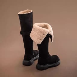 Children Comfortable Over-Knee High Fashion Boots Girl's Foldable Thick Heel Rough Texture Round Toe Korean Autumn Pure Color