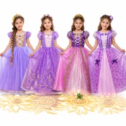 Muababy Rapunzel Tangled Princess Evening Gown Set for Girls Halloween Birthday Christmas Party Cosplay Costume Kids 2-10Y