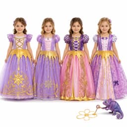 Muababy Rapunzel Tangled Princess Evening Gown Set for Girls Halloween Birthday Christmas Party Cosplay Costume Kids 2-10Y