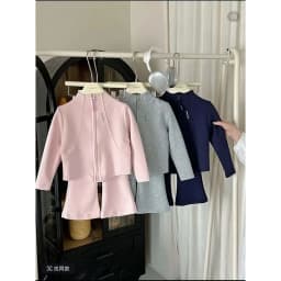 2026 New Fashion Baby Girls 2PCS/Set Sports Clothes Solid Color Zipper Jacket Tops Flared Pants Suit For Spring Autumn Kids