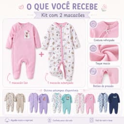 Kit 2 Baby Rompers with Footie Long Sleeve Infant Clothing 60% Cotton 40% Polyester 3m-9m