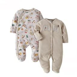 Kit 2 Baby Rompers with Footie Long Sleeve Infant Clothing 60% Cotton 40% Polyester 3m-9m