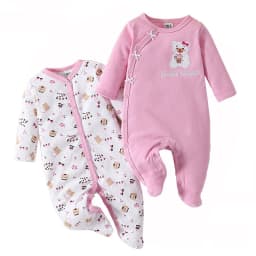 Kit 2 Baby Rompers with Footie Long Sleeve Infant Clothing 60% Cotton 40% Polyester 3m-9m