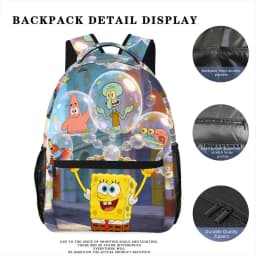 SpongeBob SquarePants Backpack, Cartoon Print School Bookbag, Lightweight Travel Backpack with Mesh Pockets