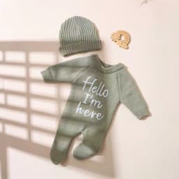 Ylsteed "Hello" Embroidery Knitting Newborn Birth Announcement Outfits Footed Jumpsuit Baby Boy Girl Photography Props Newborn