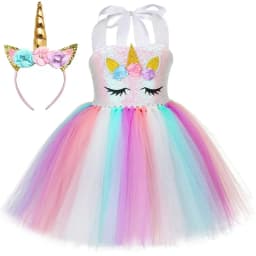 Sequins Girls Unicorn Tutu Dress Costume Flower Girls Tulle Princess Dress Toddler Kids Halloween Birthday Party Dress Up Outfit