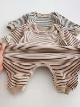Korean Style Baby Autumn and Winter Long Sleeve Striped Boneless Envelope Collar Jumpsuit for Boys and Girls Baby Comfortable Ho