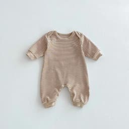 Korean Style Baby Autumn and Winter Long Sleeve Striped Boneless Envelope Collar Jumpsuit for Boys and Girls Baby Comfortable Ho