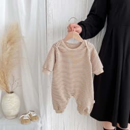 Korean Style Baby Autumn and Winter Long Sleeve Striped Boneless Envelope Collar Jumpsuit for Boys and Girls Baby Comfortable Ho