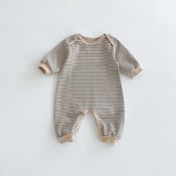Korean Style Baby Autumn and Winter Long Sleeve Striped Boneless Envelope Collar Jumpsuit for Boys and Girls Baby Comfortable Ho