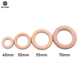 Let's Make Beech Wood 50pc Wooden Ring 40/55/60/70mm Wooden Teether DIY Bracelet Crafts Gift Teething Accessory Baby Teether