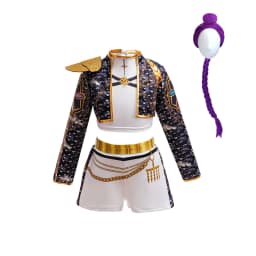 Girls Black‑Gold 3D Printed Jacket Shorts Cosplay Set Kids Outfit for Stage Show Birthday Party Halloween Carnival Dress‑Up