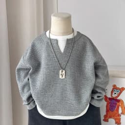 Children Boys Sweatshirt RAISE YOUNG Autumn 2026 Infant Babys Boys Pullovers Casual 1-10Yrs Kids Boys Waffle Fake Two Piece Tops