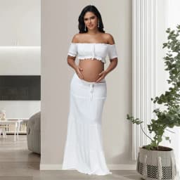 Maternity Photography Dress Sets 2Pc Sexy Ruffles Short Sleeves Tube Top T-shirt and Skirt Outfit for Photoshoot Baby Shower