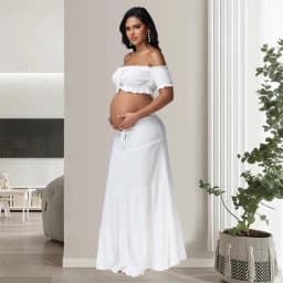 Maternity Photography Dress Sets 2Pc Sexy Ruffles Short Sleeves Tube Top T-shirt and Skirt Outfit for Photoshoot Baby Shower