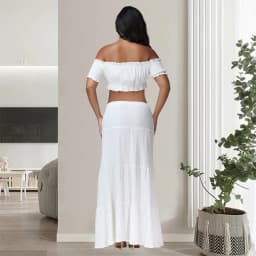 Maternity Photography Dress Sets 2Pc Sexy Ruffles Short Sleeves Tube Top T-shirt and Skirt Outfit for Photoshoot Baby Shower