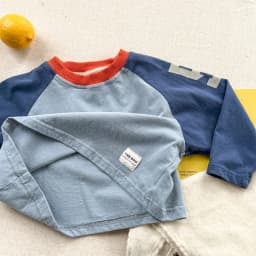 Autumn Kids Cotton Letter Print Base T-Shirts Korean Style Color Block Long Sleeves Loose Kids Top for 1-6Y Boys and Girls