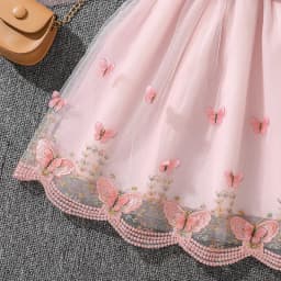 Kids Princess Dress For Girls O-Neck Wing-Sleeve Bowknot Floral Print Embroidery 4-7 Years Summer Sweet Birthday Party Clothing