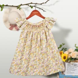 Floral Summer Dress for 1 2 3 4 5 6 Years Girls Smocking Design with Flying Sleeve Baby Toddler Daily Cute Clothes