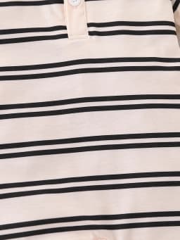 2Pcs Baby Boy Fashion Casual Stripes & Solid Color Open Chest Short Sleeve Collarless Overalls Set for Summer