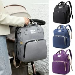 Large Capacity Mommy Diaper Backpack with Changing Mat Foldable Baby Bed Nursing Bag for Milk Bottle Storage