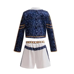 Popular Singer Cosplay Suit Kids 3Pcs Outfit Korean Style Costume Stage Performance Girl Team Uniform Gold Chain Print Coat+Vest