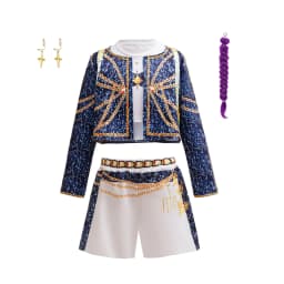 Popular Singer Cosplay Suit Kids 3Pcs Outfit Korean Style Costume Stage Performance Girl Team Uniform Gold Chain Print Coat+Vest