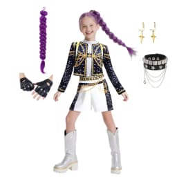 Popular Singer Cosplay Suit Kids 3Pcs Outfit Korean Style Costume Stage Performance Girl Team Uniform Gold Chain Print Coat+Vest