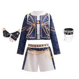 Popular Singer Cosplay Suit Kids 3Pcs Outfit Korean Style Costume Stage Performance Girl Team Uniform Gold Chain Print Coat+Vest