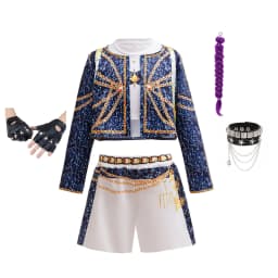Popular Singer Cosplay Suit Kids 3Pcs Outfit Korean Style Costume Stage Performance Girl Team Uniform Gold Chain Print Coat+Vest