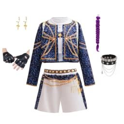 Popular Singer Cosplay Suit Kids 3Pcs Outfit Korean Style Costume Stage Performance Girl Team Uniform Gold Chain Print Coat+Vest