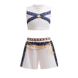 Popular Singer Cosplay Suit Kids 3Pcs Outfit Korean Style Costume Stage Performance Girl Team Uniform Gold Chain Print Coat+Vest