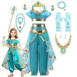 Kids Girls Desert Arabian Princess Fancy Costume Dress Set for Halloween Cosplay Birthday Carnival Stage Theme Party Wear
