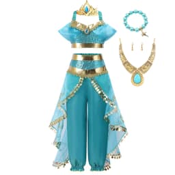 Kids Girls Desert Arabian Princess Fancy Costume Dress Set for Halloween Cosplay Birthday Carnival Stage Theme Party Wear