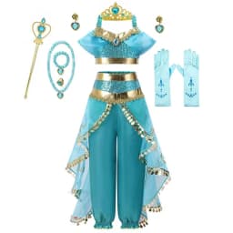 Kids Girls Desert Arabian Princess Fancy Costume Dress Set for Halloween Cosplay Birthday Carnival Stage Theme Party Wear