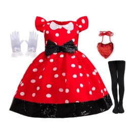 Cute Little Girls Red White Polka Dot Princess Dress Black Sequin Bow Kid Minnie Birthday Party Outfit Carnival Cosplay Clothing