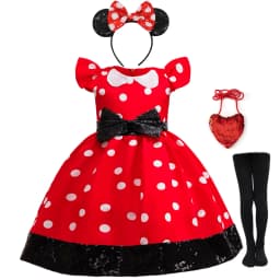 Cute Little Girls Red White Polka Dot Princess Dress Black Sequin Bow Kid Minnie Birthday Party Outfit Carnival Cosplay Clothing