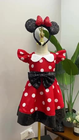 Cute Little Girls Red White Polka Dot Princess Dress Black Sequin Bow Kid Minnie Birthday Party Outfit Carnival Cosplay Clothing