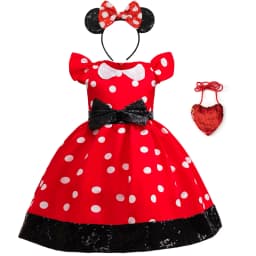 Cute Little Girls Red White Polka Dot Princess Dress Black Sequin Bow Kid Minnie Birthday Party Outfit Carnival Cosplay Clothing