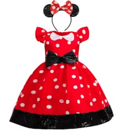 Cute Little Girls Red White Polka Dot Princess Dress Black Sequin Bow Kid Minnie Birthday Party Outfit Carnival Cosplay Clothing