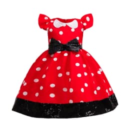 Cute Little Girls Red White Polka Dot Princess Dress Black Sequin Bow Kid Minnie Birthday Party Outfit Carnival Cosplay Clothing