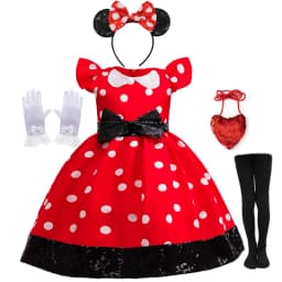 Cute Little Girls Red White Polka Dot Princess Dress Black Sequin Bow Kid Minnie Birthday Party Outfit Carnival Cosplay Clothing