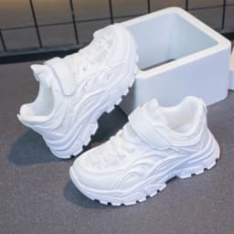 White Children's Leather Casual Shoes For Boy Girls Outdoor Running Sneakers Breathable Mesh Kids School Walking Sport Non Slip