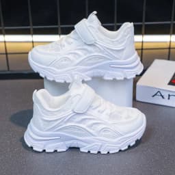 White Children's Leather Casual Shoes For Boy Girls Outdoor Running Sneakers Breathable Mesh Kids School Walking Sport Non Slip